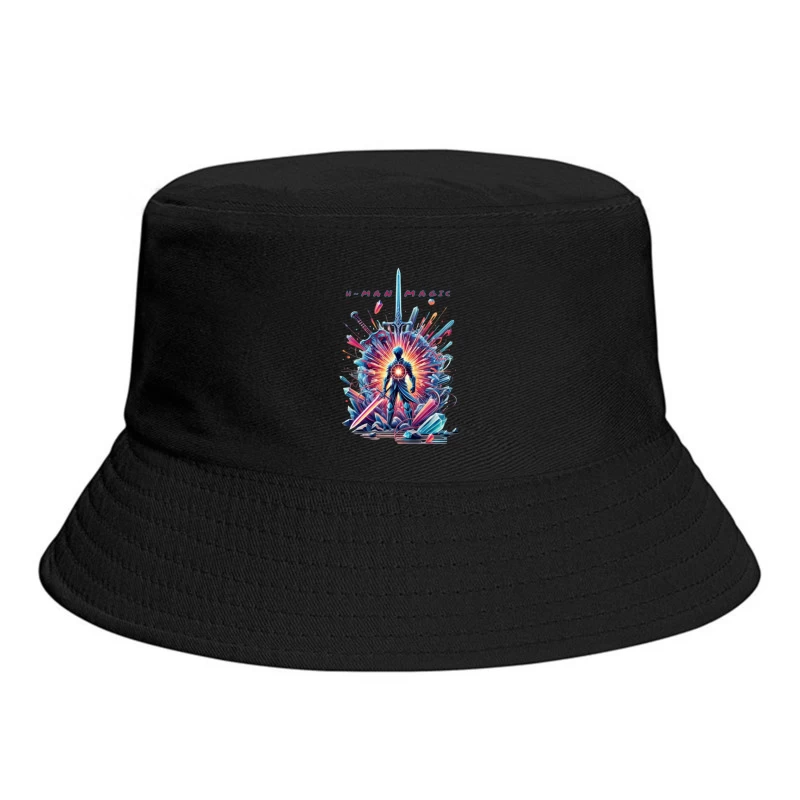 Mystical Warrior Silhouette with Magical Sword Burst Bucket Hat