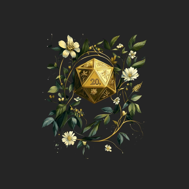 Botanical D20: Golden Fantasy Dice Amidst Floral Elegance Male Pullover Sweatshirt