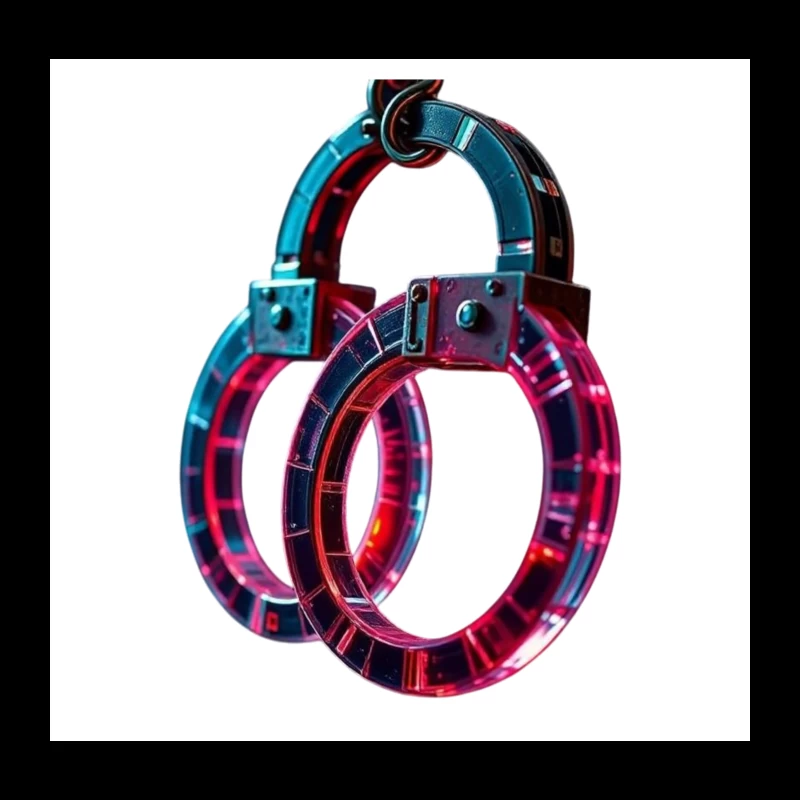 Illuminated Cyberpunk Handcuffs with Neon Pink and Blue Glow Throw Pillow