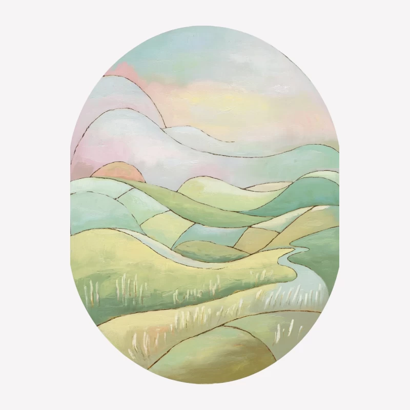 Pastel Watercolor Abstract Landscape with Rolling Hills Female T-Shirt