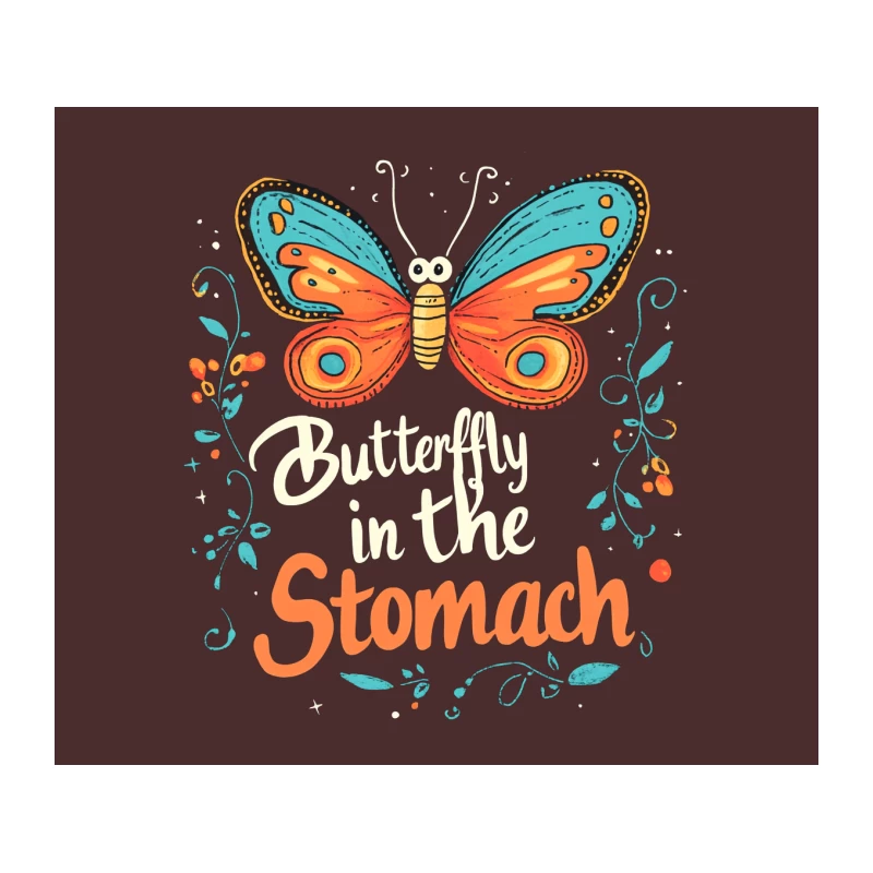 Whimsical Butterfly Illustration with Stomach Typography Tapestry