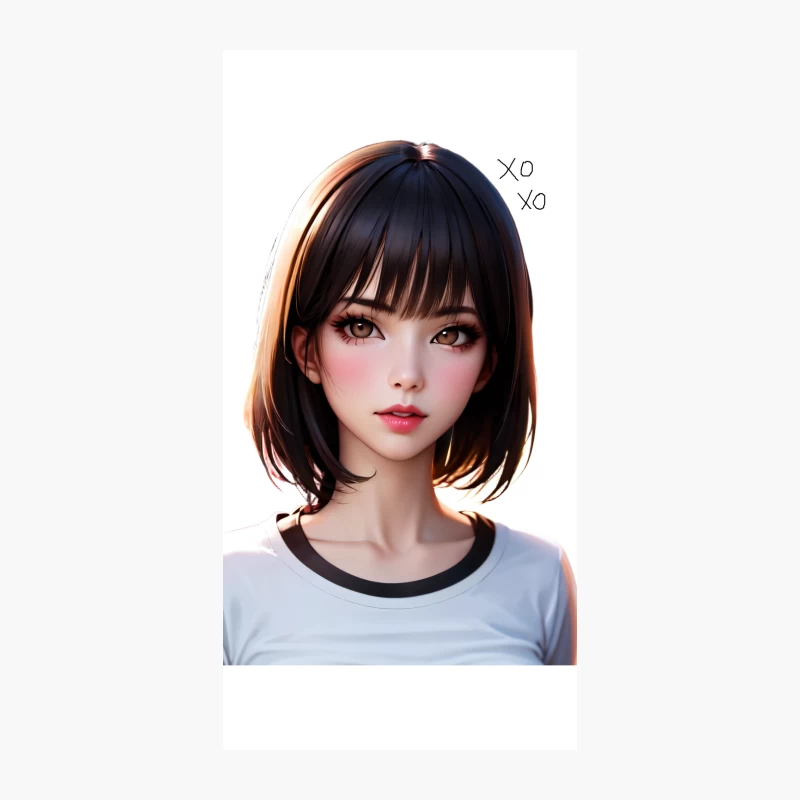 Realistic Anime-Style Digital Portrait with Short Black Hair iPhone Case