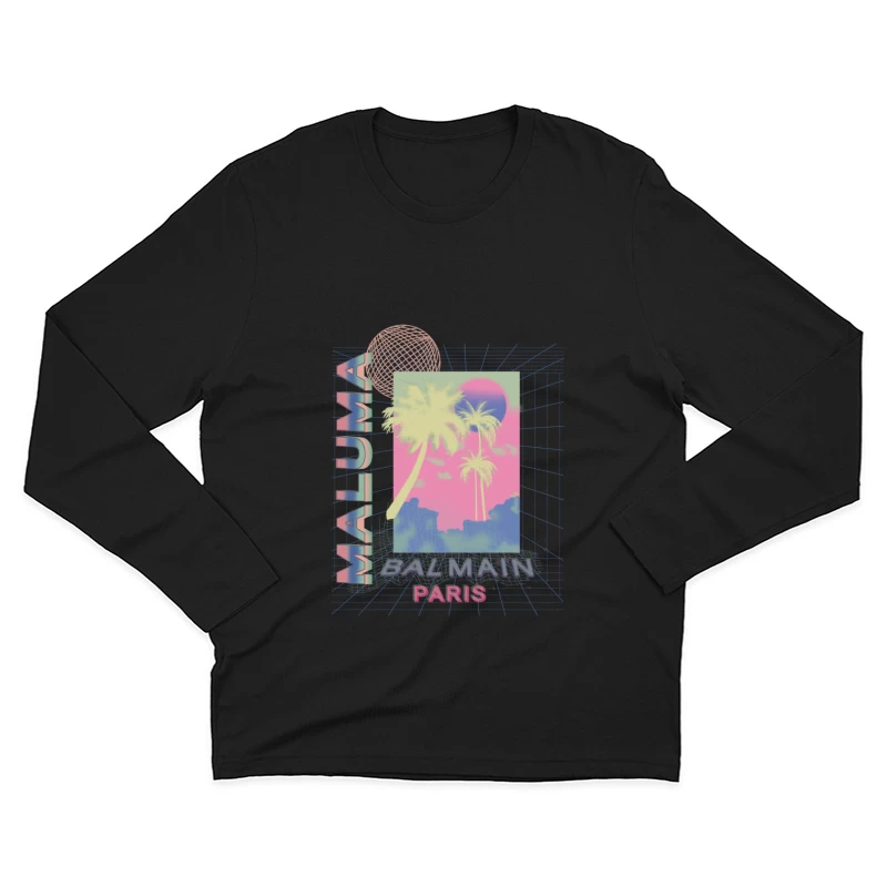 Retro-Design mit Palmen und Gitter Herren Langarm T-Shirt