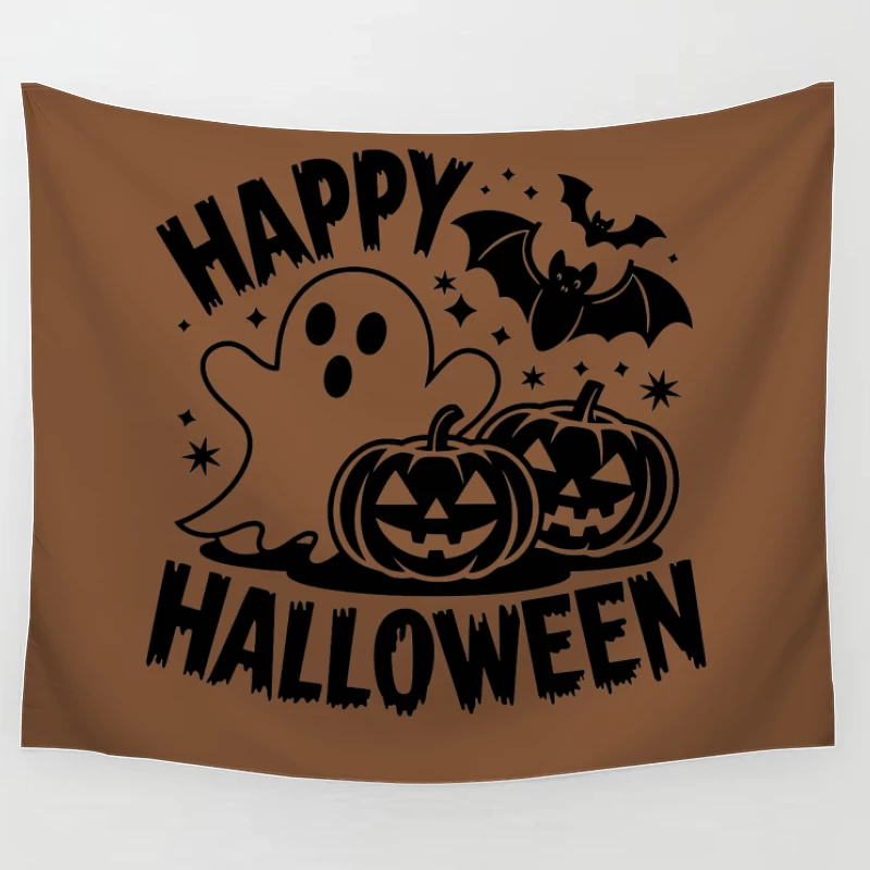 Spooky Halloween Elements in Black and White Design Tapestry