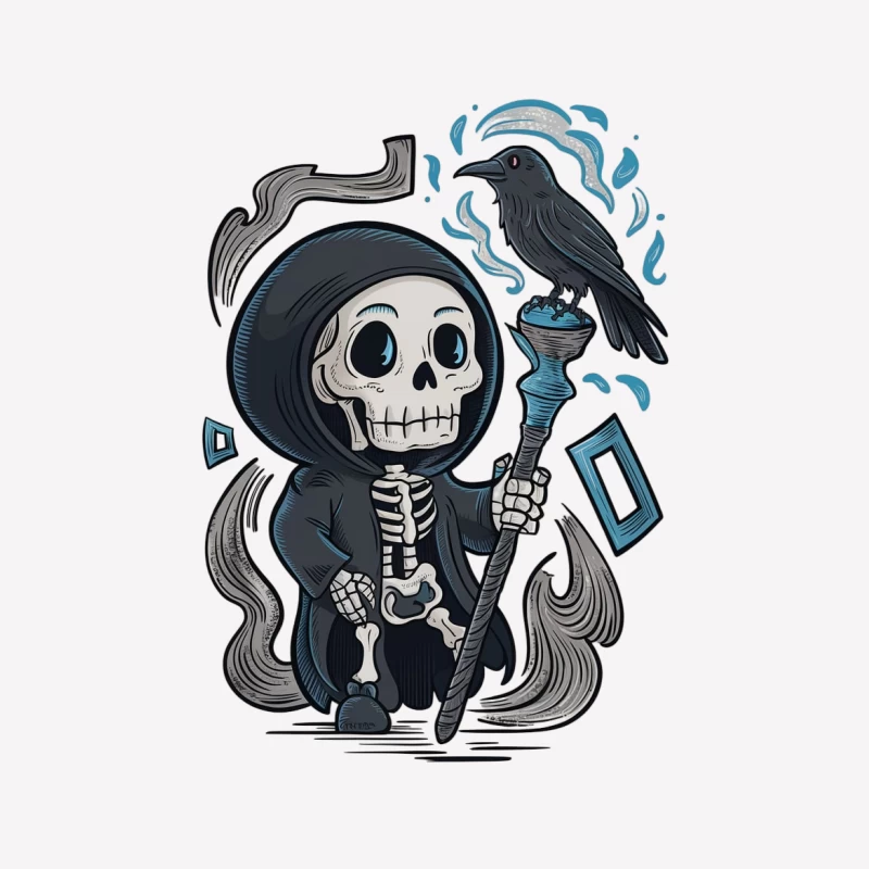 skull grim reaper raven cartoon death scythe spooky gothic Male T-Shirt