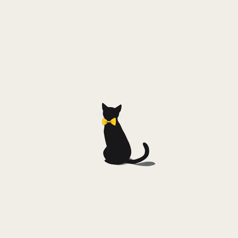 Minimalist Black Cat Silhouette with Yellow Bowtie Bucket Hat