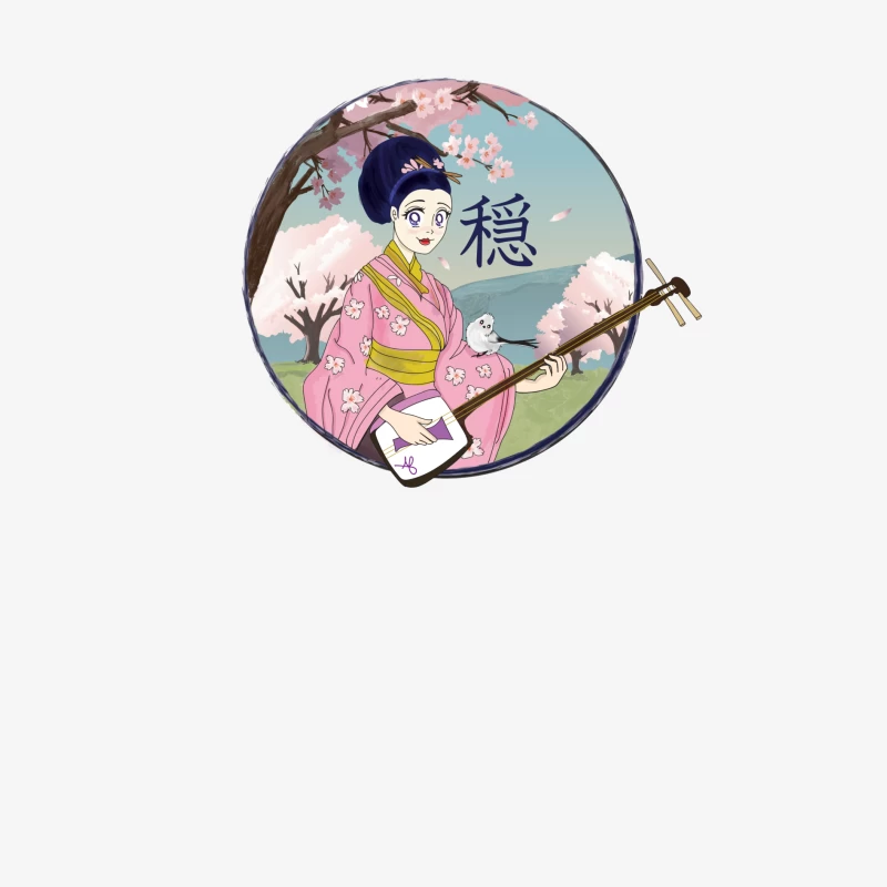 Anime Geisha Girl playing a Japanese Shamisen with Shima Enaga Female Long Sleeve T-Shirt
