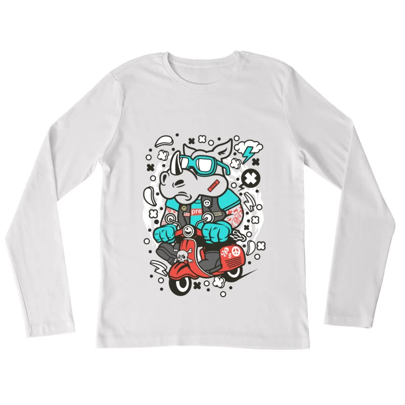 Rhinocéros Motard sur Scooter Femme Manches Longues T-Shirt