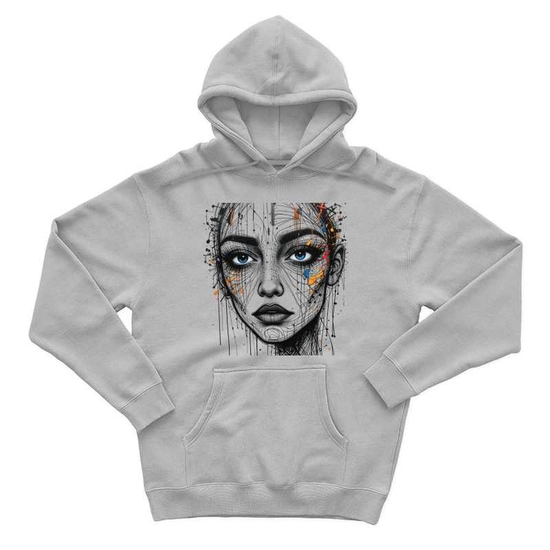 Abstract Portrait with Colorful Accents Male Pullover Hoodie