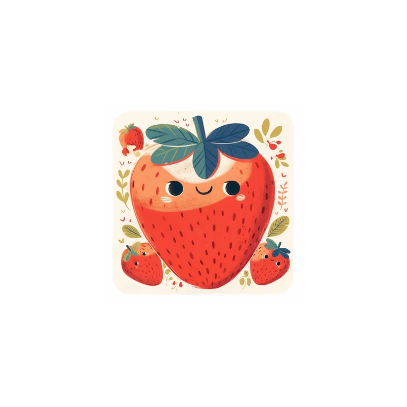 Adorable Kawaii Strawberry Family Illustration Desk Mat