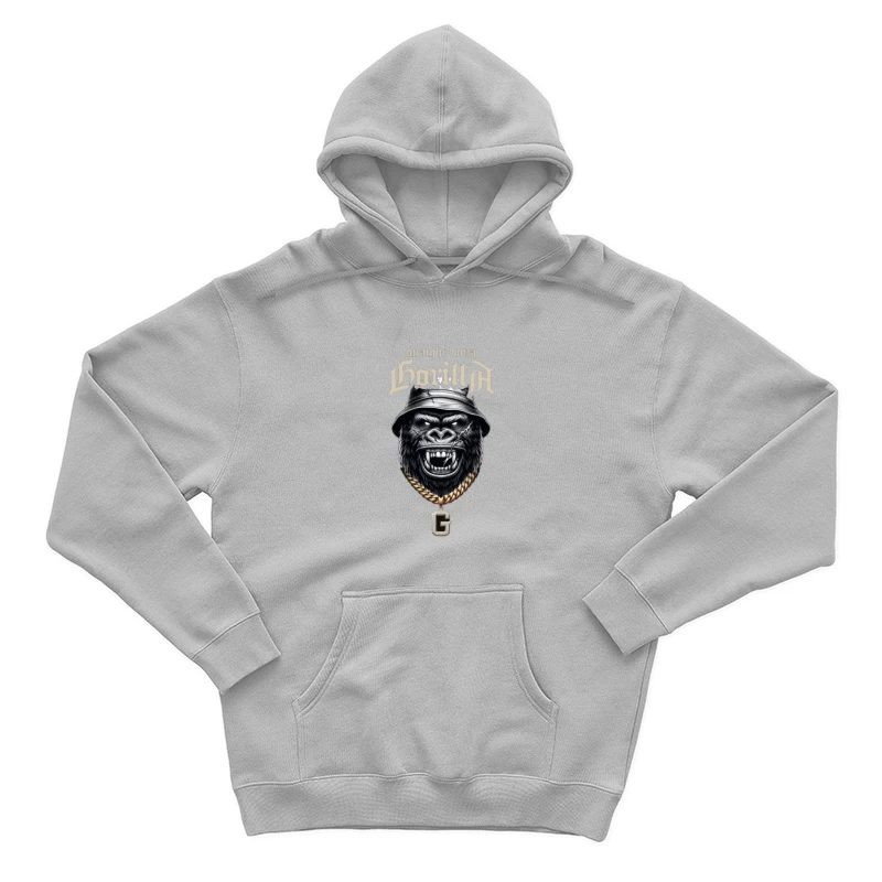 Aggressive Gorilla in Bucket Hat with Gold Chain Street Art Design Male Pullover Hoodie