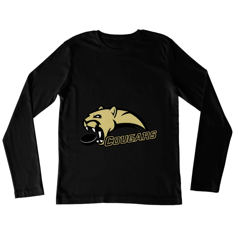 Gold and Black Cougar Hockey Team Mascot Logo Female Long Sleeve T-Shirt