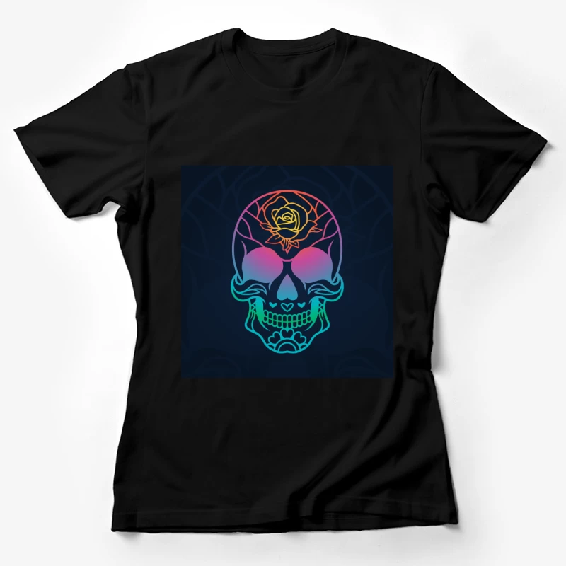 Crâne coloré avec rose Femme T-Shirt