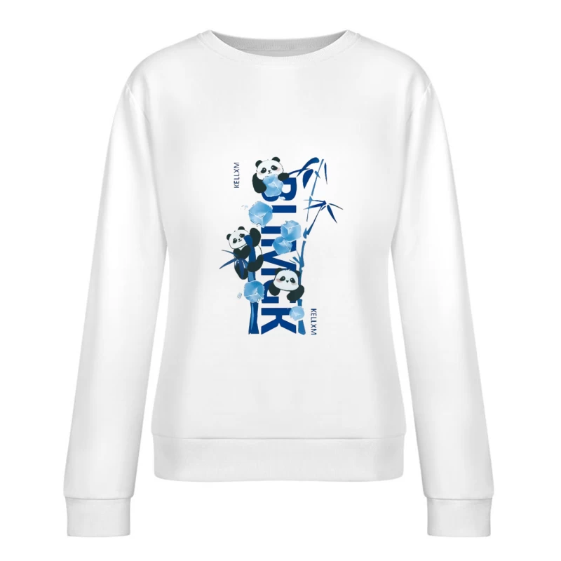 Panda con arte di bambù blu Felpa pullover Donna
