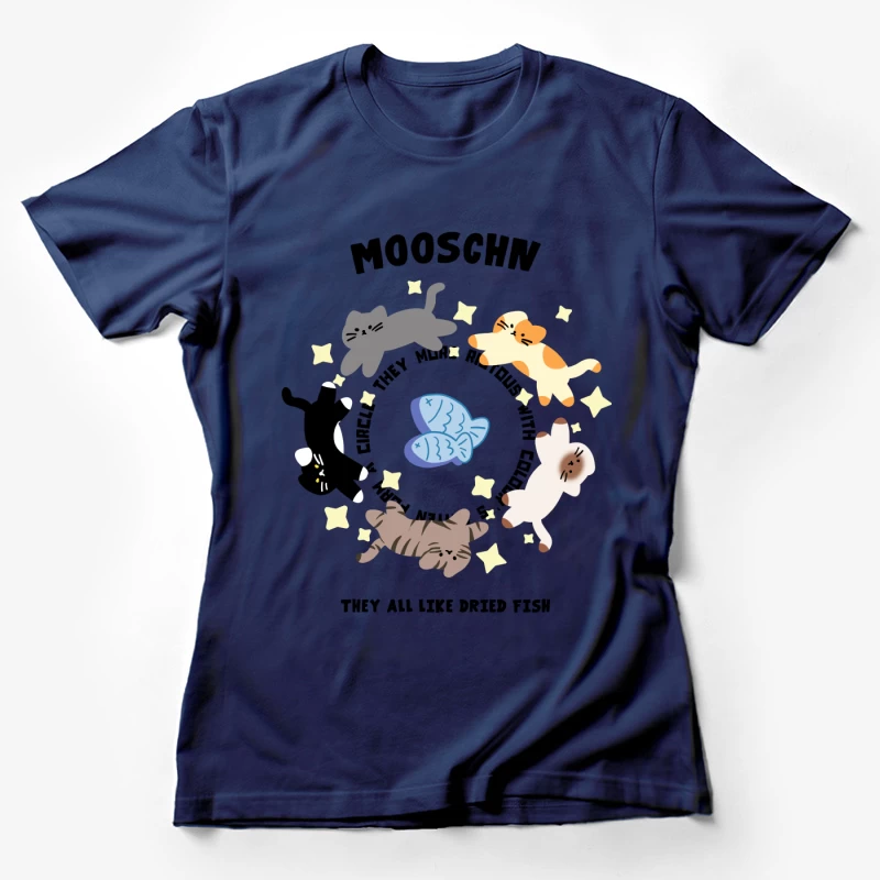 Katzenkreis mit Fischen und Sternen Damen T-Shirt