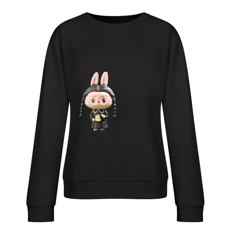 Niedliches Häschen in dunklem Kleid mit Blume Damen Pullover Sweatshirt