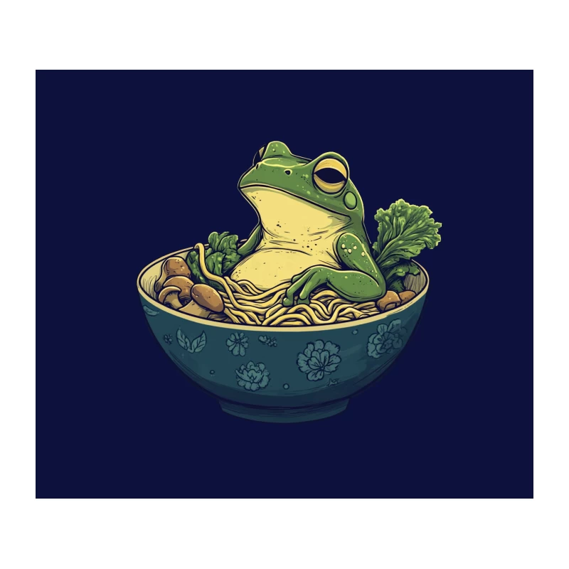 Whimsical Frog Lounging in Ramen Bowl Illustration Tapestry
