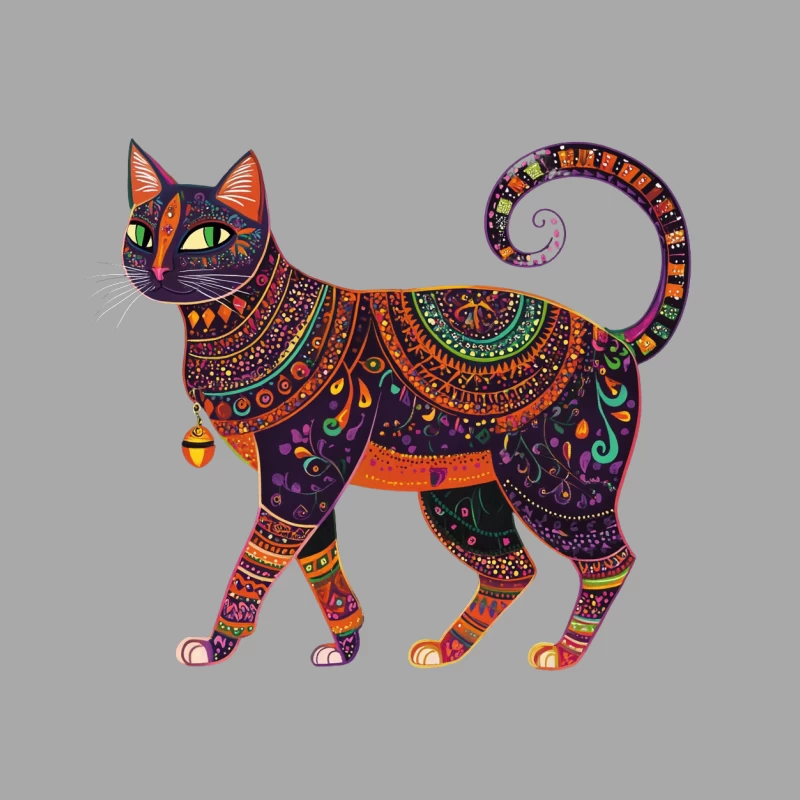 Vibrant Feline Folk Art: Ornate Cat with Intricate Patterns Female Pullover Hoodie