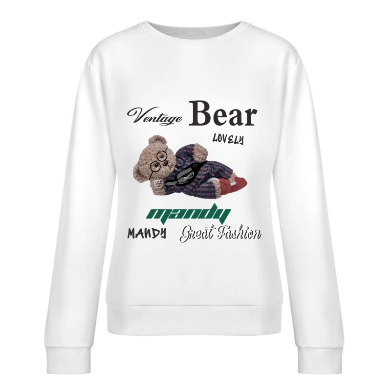 Vintage Bär mit Modeaccessoires Damen Pullover Sweatshirt
