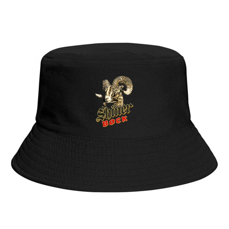 Vintage Shiner Bock Beer Logo with Golden Ram Head Design Bucket Hat