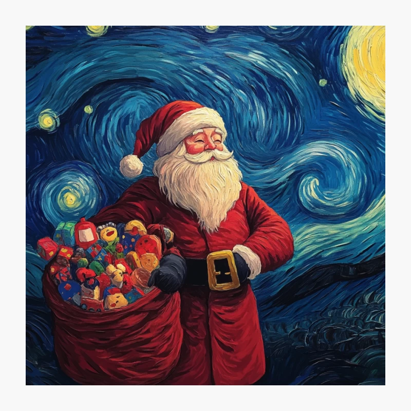 Santa Claus in Van Gogh's Starry Night Style Christmas Scene Pin