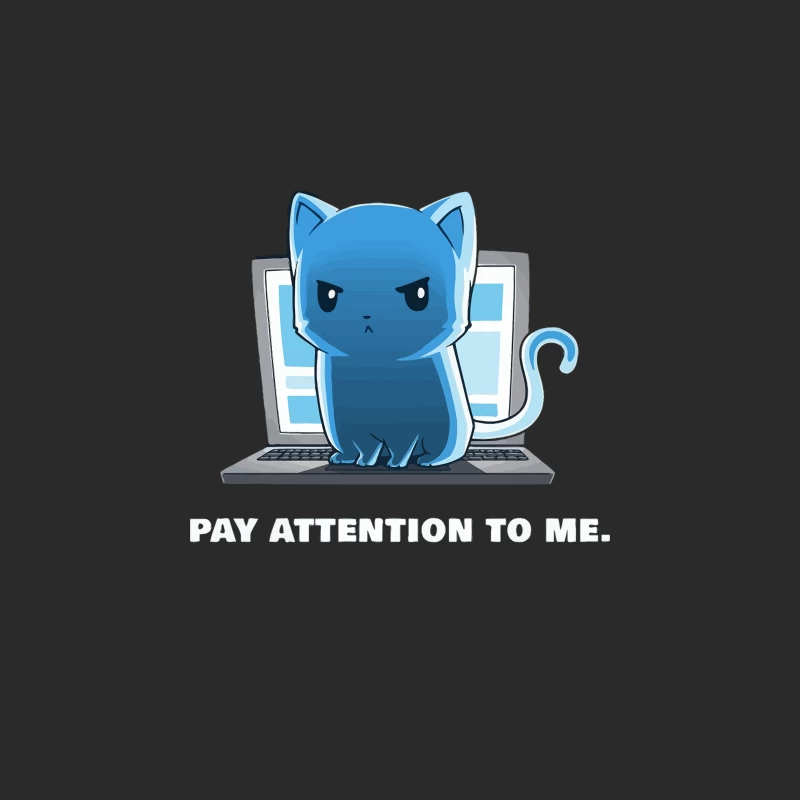 Blue Cat Mascot on Laptop: Digital Tech Cartoon Baseball Cap