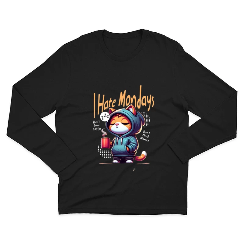 Humeur de chat du lundi avec café Homme Manches Longues T-Shirt