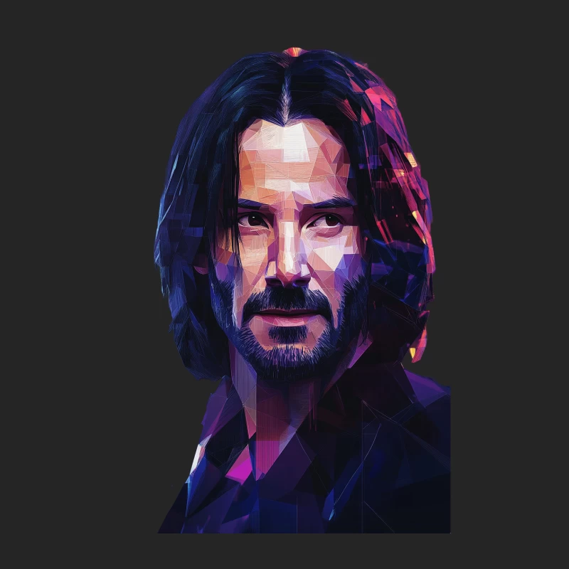 Geometric Digital Portrait of Long-Haired Bearded Man in Vibrant Colors Male Pullover Sweatshirt
