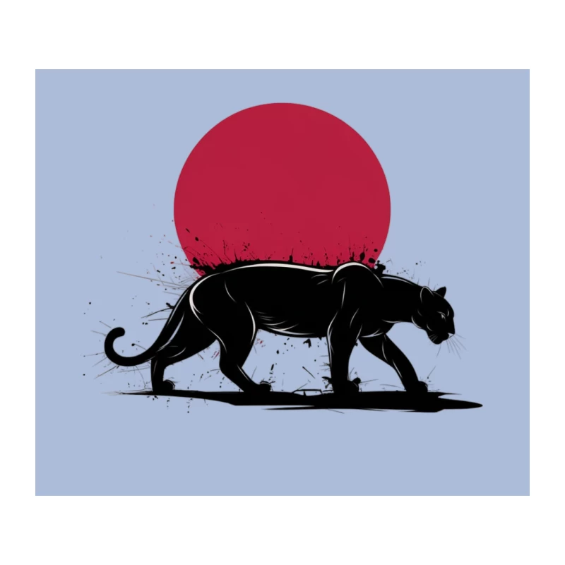 Minimalist Black Panther Silhouette with Red Sun Tapestry