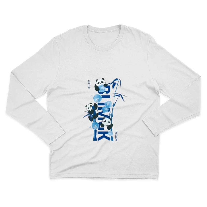 Panda con arte di bambù blu Maglietta maniche lunghe Uomo