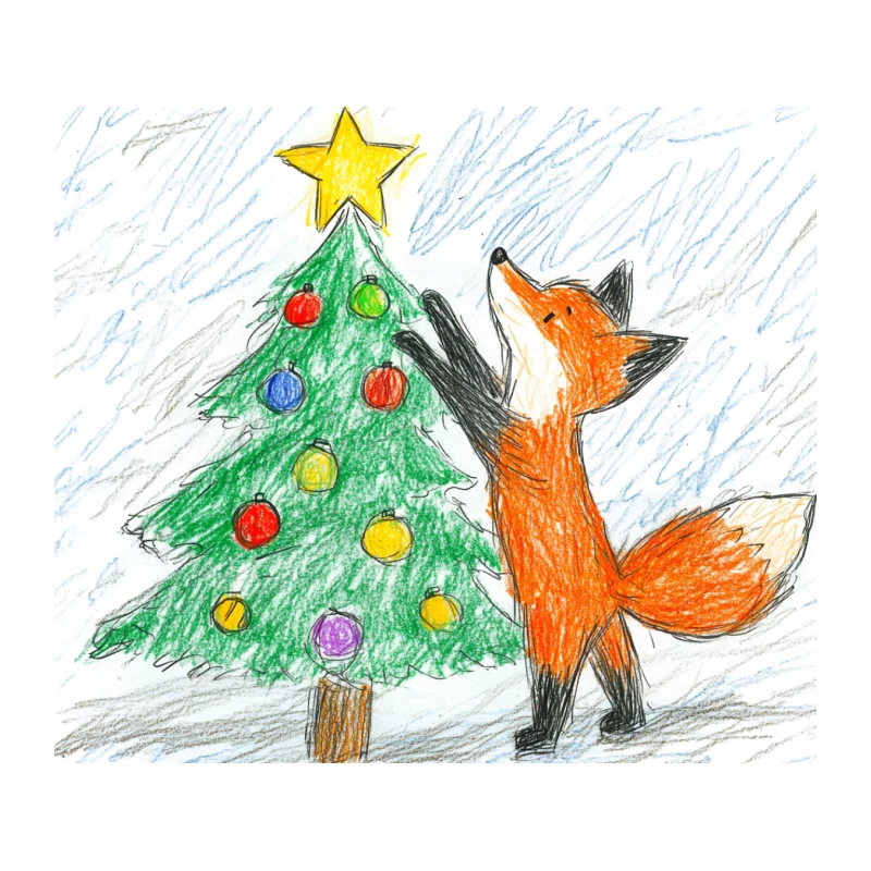 Curious Fox Admiring Christmas Tree Drawing Tapestry