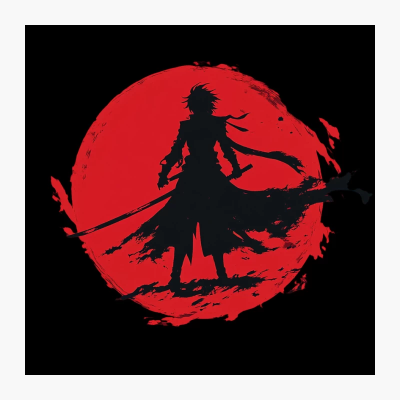 Silhouetted Samurai Warrior Against Red Sun Pin