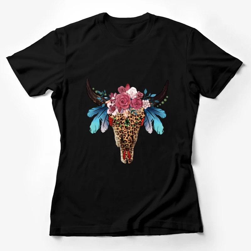 Verzierter Stierschädel mit Blumen und Federn Damen T-Shirt