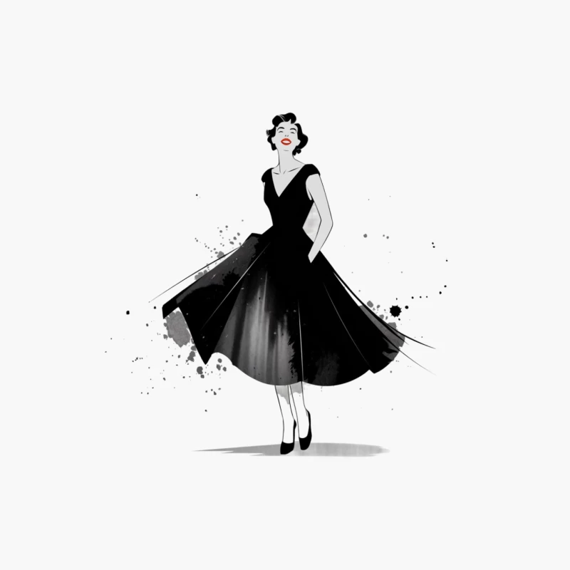 Vintage Elegance: 1950s Fashion Illustration with Ink Splatter Cotton Tote Bag