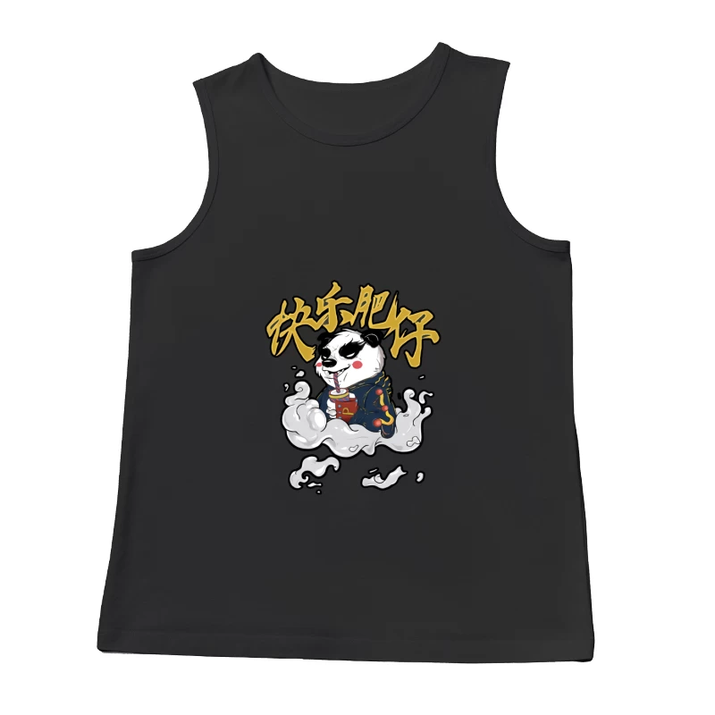 Fröhlicher Panda genießt Getränk Herren Tanktops