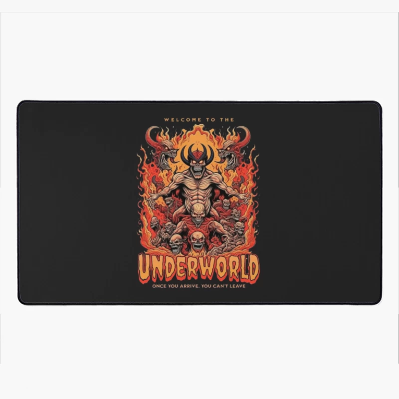 Welcome to the Underworld: Demonic Horror Art with Flaming Skulls Desk Mat