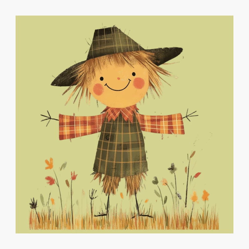 Cute Cartoon Scarecrow in Autumn Field Pin
