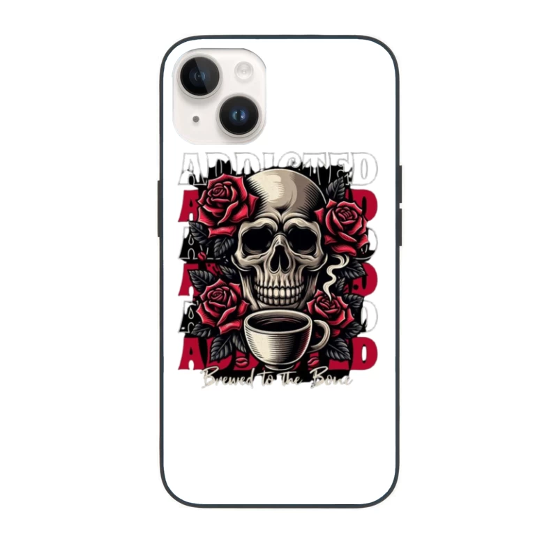 Gothic Skull with Roses and Coffee - "Brewed to the Bone" iPhone Case