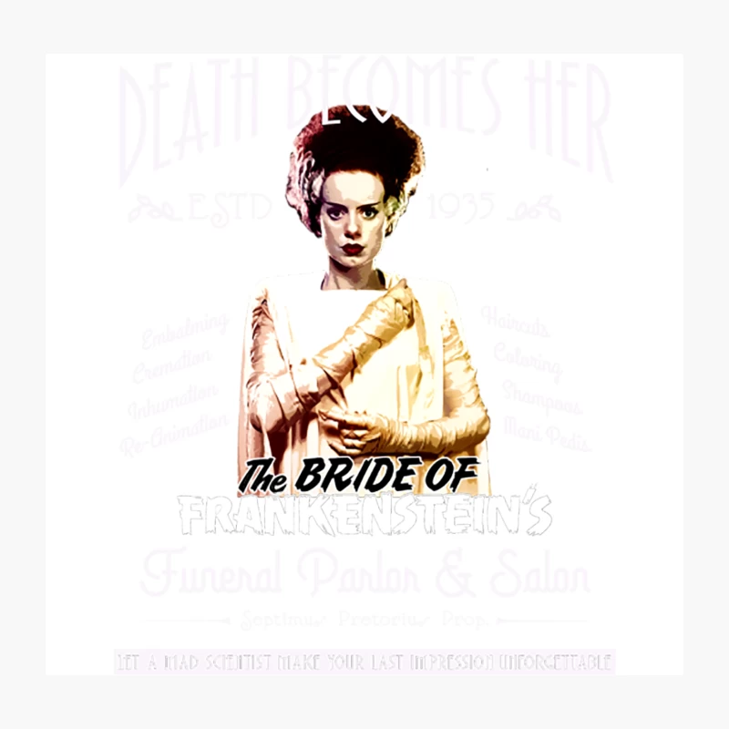 The Bride of Frankenstein Funeral Parlor and Salon Throw Pillow