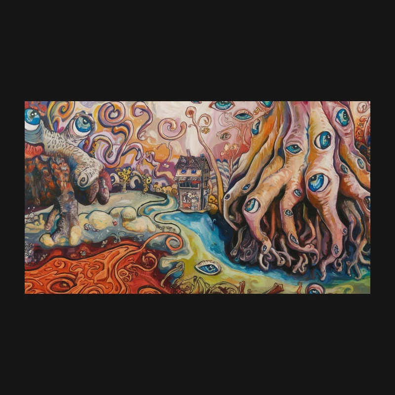 Surreal Psychedelic Landscape with Eyes and Roots Desk Mat
