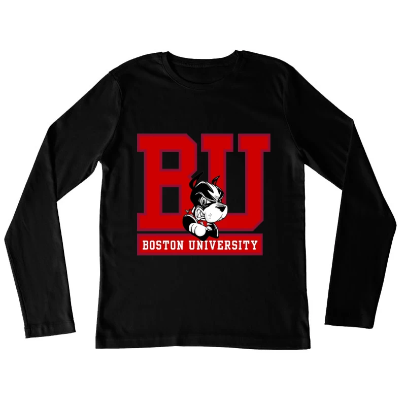 Boston University Logo with Terrier Mascot Female Long Sleeve T-Shirt