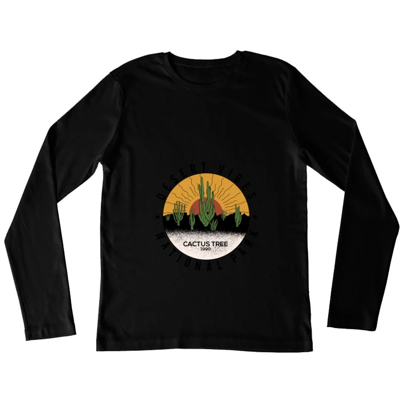 Sonnenuntergang in der Wüste mit Kakteen Damen Langarm T-Shirt