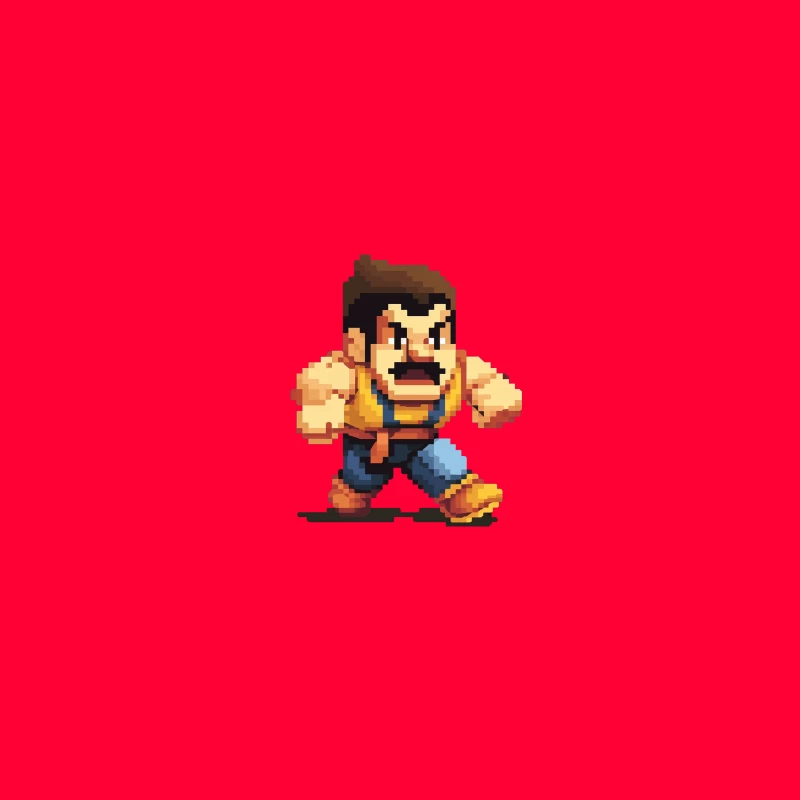 Retro Fighting Game Character in Pixel Art Style Desk Mat