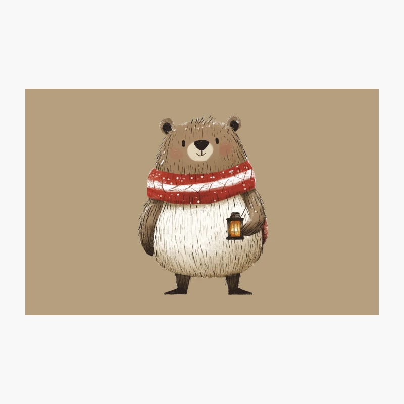 Cute Cartoon Bear with Winter Scarf and Lantern Illustration Travel Mug
