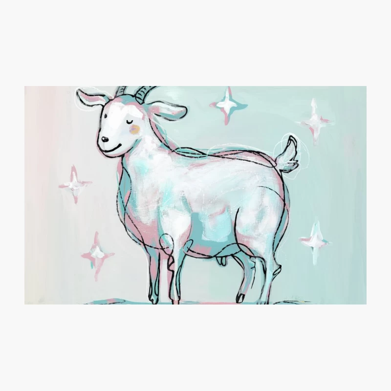 Whimsical Pastel Goat Illustration with Sparkling Stars Travel Mug