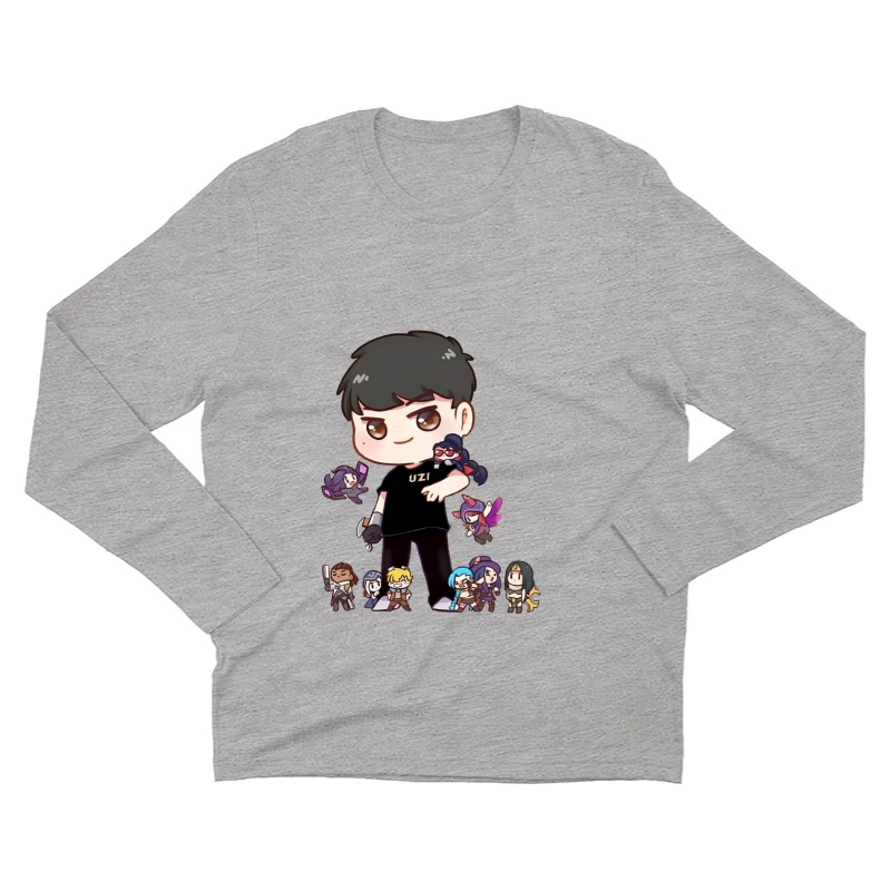 Chibi-Design mit Charakteren Herren Langarm T-Shirt