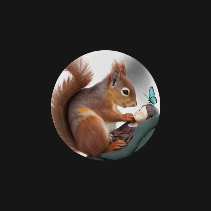 Whimsical Encounter: Squirrel and Butterfly in a Surreal Fantasy Mouse Pad