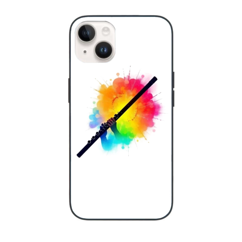 Rainbow Flute with Colorful Watercolor Splash Effect iPhone Case