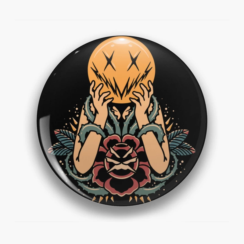 Surreal Floral Mask Illustration Pin