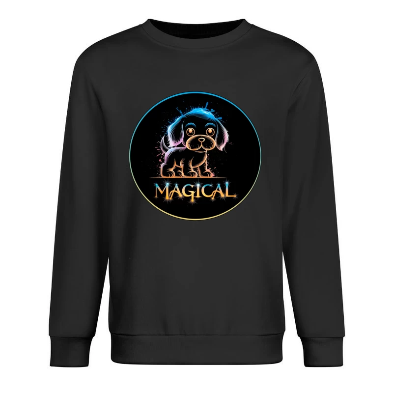 Magical Neon Puppy Art Male Pullover Sweatshirt